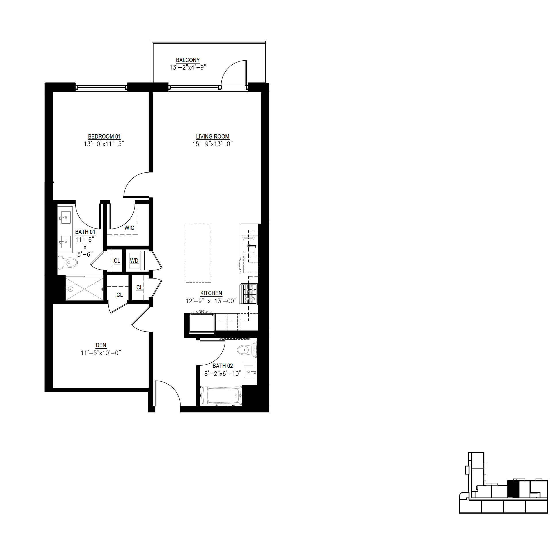 Floor plan for 2 beds, 2 baths, 966 sqft